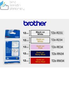 Contoh gambar Brother TZE-RE34 Gold on Pink Ribbon Tape 12mm P-touch Tape dan gambar stationery merk Brother (tape)